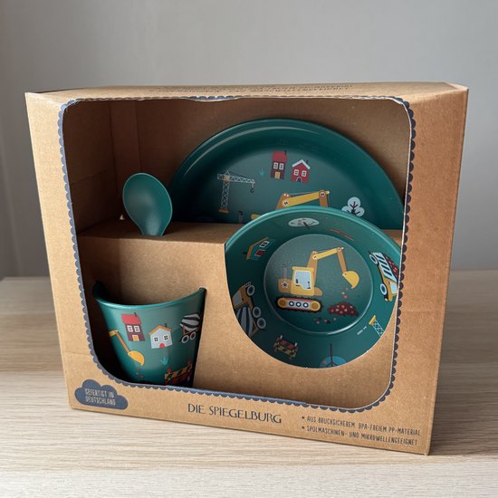 Graafmachine / bouwplaats kinder servies set (bord, kom, beker en lepel) - Die Spiegelburg van Merkloos