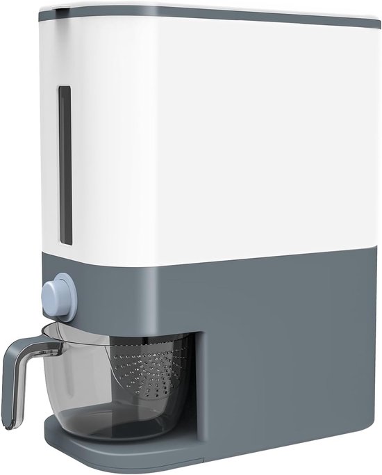 Graan Opslag Dispenser - Rijst Container Emmer - Keuken Organiseren - Luchtdicht & Stevig - 25 Pounds Capaciteit - Wit Grijs