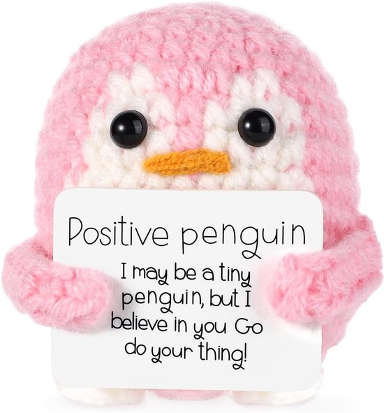 Grappig Gehaakt Pinguïn Speelgoed met Positieve Bemoediging Kaartje - 6,5cm Knuffel voor Aanmoediging en Decoratie van JZK.