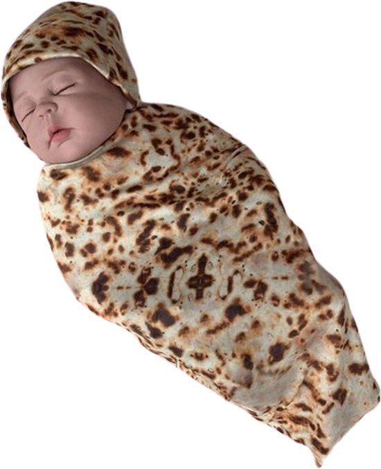 Grappige baby deken - Burrito - One Size - Inclusief muts - Baby kleding - Cadeau - Origineel kado geboorte van Little Favorites.