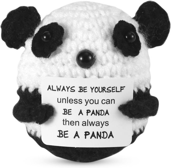 Grappige Gebreide Panda - 6,5cm Schattig Pluche Speelgoed met Aanmoedigingskaart