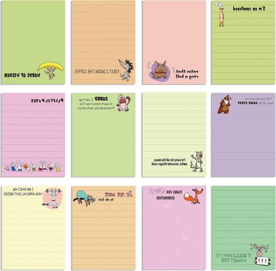 Grappige notitieblokken 12 stuks, 10 x 7,5 cm zelfklevende memopads voor collega's, leraars en verpleegkundigen, ideaal als waardering geschenk