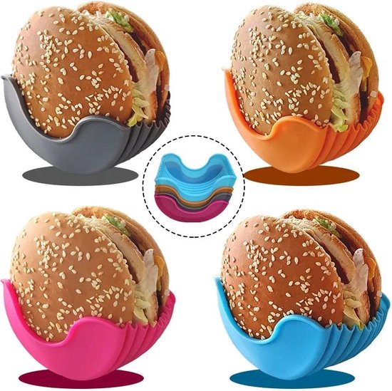 GreaseGuardian HamburgerHouder - Hamburger Siliconenhoes - Eethulpmiddel voor hamburgers - Morsvrije burgerhoes - Siliconen burgerwrapper - Eten zonder vieze handen van GreaseGuardian
