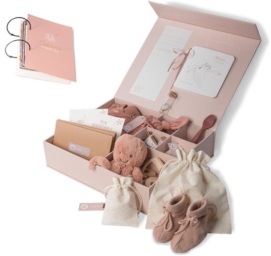 Great Memories by Goodz4All Luxe Baby Memory Box met Geboortekaartjes Bewaarbundel - Herinneringsdoos - Kraamcadeau - Baby Geschenkset - Babyshower cadeau - Met Inktpad voor Voet- en Handafdruk - Roze van Merkloos