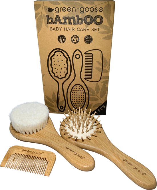 green-goose® Baby Bamboe Pakket XL | Haarverzorging Baby | Duurzaam | Baby Borstels | Baby Kam van Merkloos