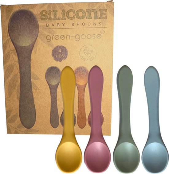 green-goose® Baby Lepel Set - 4 Stuks Babylepel - Flexibel Duurzaaam Siliconen - BPA vrij van green-goose®