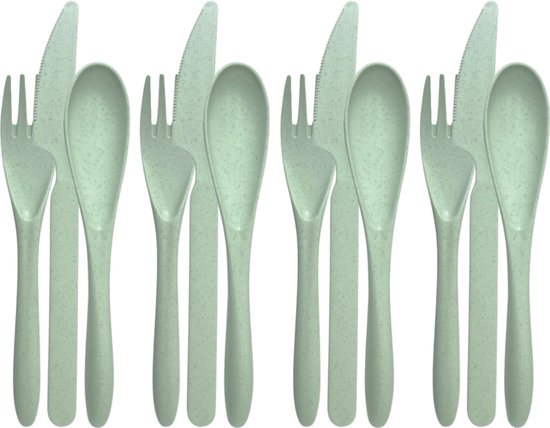 green-goose® Bio-based Bestek - 4 Sets - Groen - Duurzaam Bioplastic Bestek voor School, Picknick, Vakantie, Camping - Vaatwasserbestendig - 100% biologisch afbreekbaar tarwegras - BPA-vrij van green-goose®