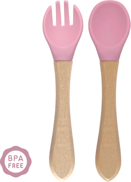 green-goose Kinderbestek | Bamboe Siliconen Lepel en Vork | Roze | Buigbaar, Vaatwasserbestendig en Duurzaam! van green-goose®
