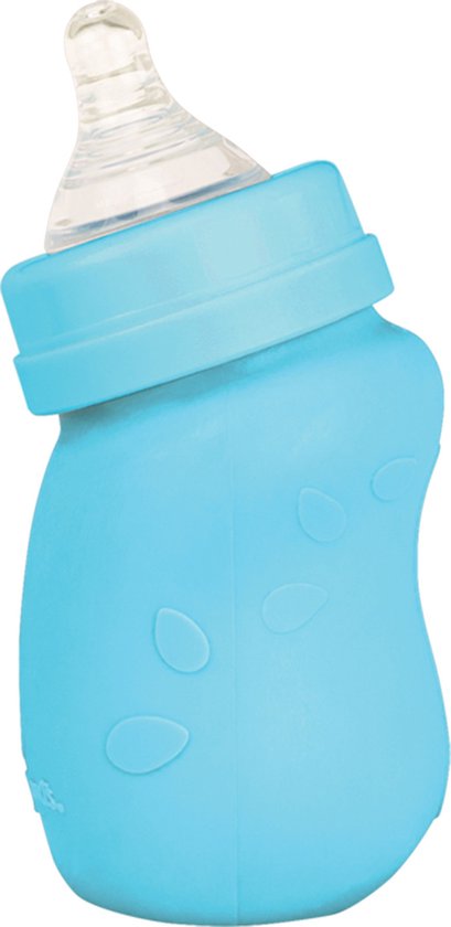 Green Sprouts - Baby Bottle made from Glass with Silicone Cover | Glazen Babyfles (147ml) - Aqua