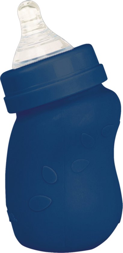 Green Sprouts - Baby Bottle made from Glass with Silicone Cover | Glazen Babyfles (147ml) - Navy