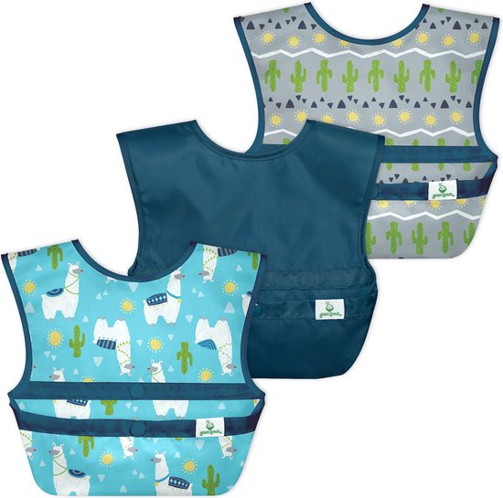 Green Sprouts - Lichtgewicht baby slabben met opvangbakje (3 stuks) - aqua lama's (9-18m) van green sprouts