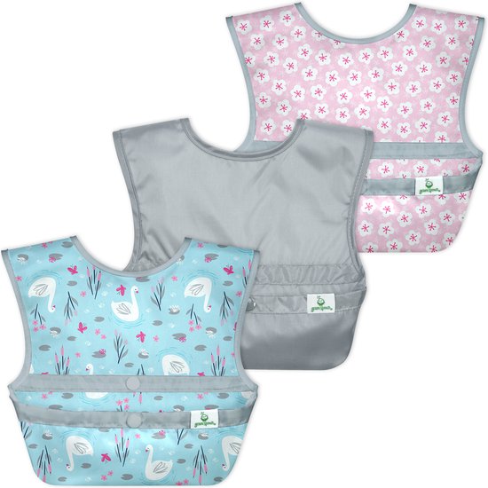 Green Sprouts - Lichtgewicht baby slabben met opvangbakje (3 stuks) - aqua zwaan (9-18m) van green sprouts