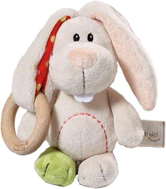 Grijpende Haas - Knuffel met Ring - Baby Speelgoed - Afneembare Bijtring - 15 cm - Pasteltinten van Merkloos