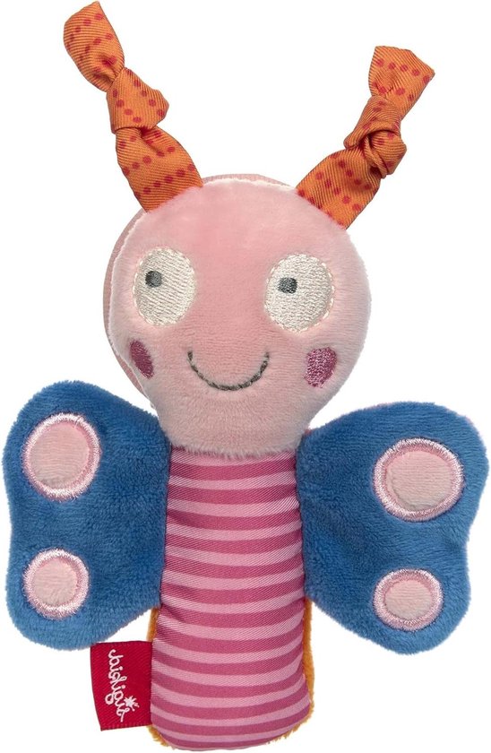 Grijpende Vlinder - Babyspeelgoed Rammelaar - Eerste Grijp Oefenen - Met Spiegel Knetterfolie - 13 x 6 x 3 cm