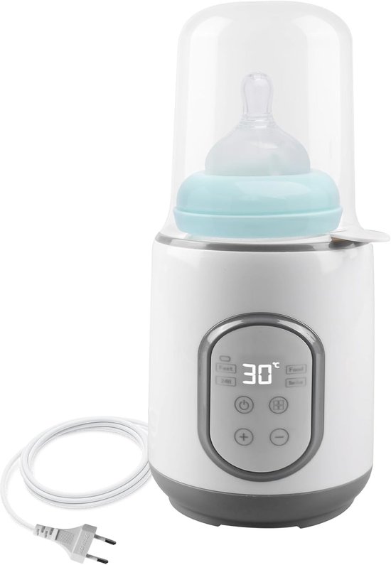 Grijze enkelvoudige babyflesverwarmer met digitaal bedieningspaneel, multifunctioneel ontdooien-opwarmen-steriliseren, 24-uurs constante temperatuur met Europese ronde stekker voor huishoudgebruik
