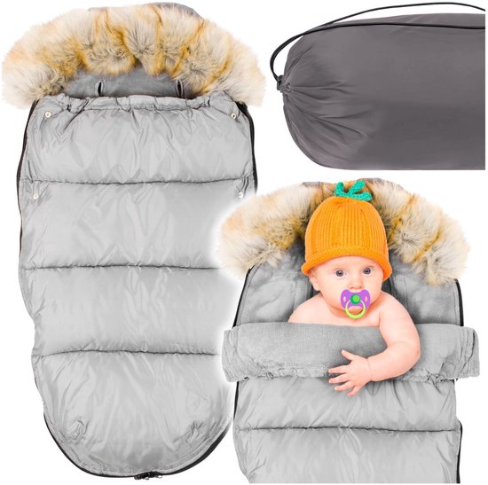Grijze voetenzak kinderwagen - bont - tas - hoes - 90x45 cm van Merkloos