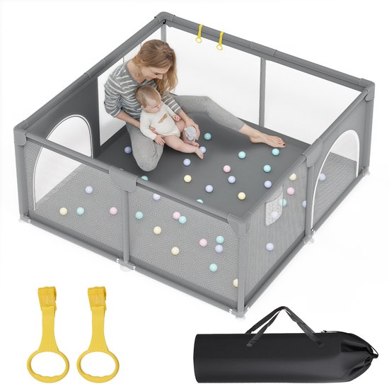 Grondbox - 130x130cm - Top kwaliteit - Stevig - Eenvoudig - Twee formaten - Baby Speelbox - Kinderbox - Babybox - Box voor baby's - Baby box - Playpen - Grijs - inclusief draagtas van Merkloos
