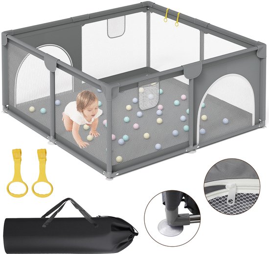 Grondbox - Baby Speelbox - Kinderbox - Playpen- 130x130cm - Grijs - Baby Box - Babybox - inclusief draagtas - groot oppervlak - Top kwaliteit - Stevig van LUXORO