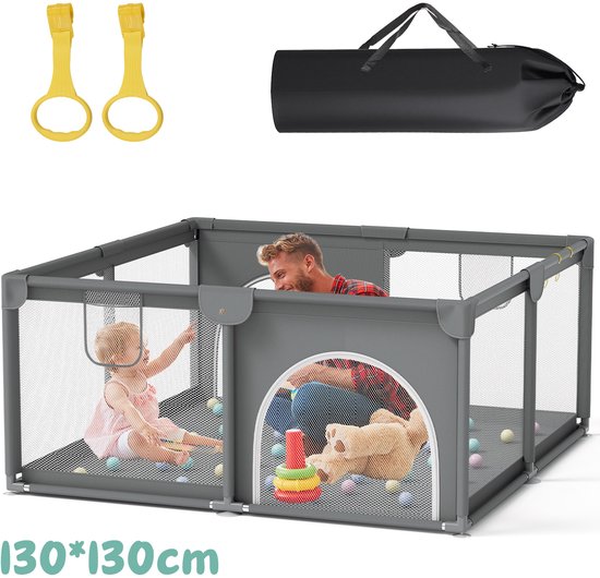 Grondbox - Box voor baby's - afsluitbare zij-ingangen - zeer grote speelruimte - 4 zuignappen op de hoeken - Stevig - 130x130cm – Baby Speelbox - Kinderbox - Babybox - Box voor baby's van LifeGoods