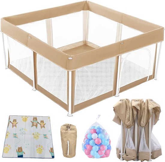 Grondbox – inklapbare box – box – speelbox – box voor baby’s – playpen – 125x125x65 cm – incl. 50 ballen, speelmat en opbergtas
