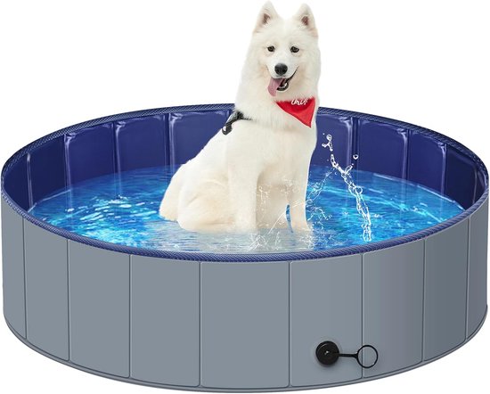 Groot hondenbad, kinderbad, hard plastic, draagbaar hondenbad, opvouwbaar bad, antislip (donkergrijs, - 82cm x 30 cm)