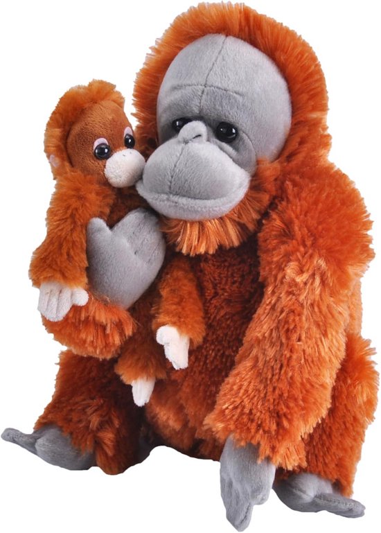 Groot Knuffeldier Aap met Baby - 38 cm Pluche Dier van Gerecyclede Materiaal