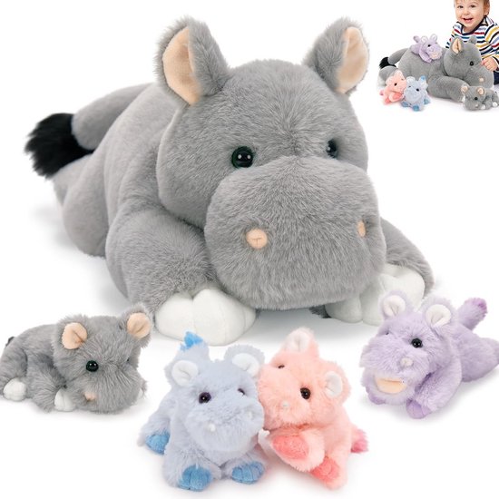 Groot Nijlpaard Knuffeldier met Baby in Buik - Pluche Speelgoed Cadeau