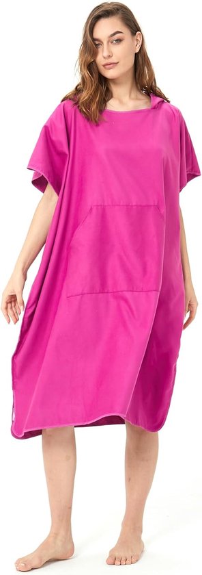 Grote Badhanddoeken - 110 x 90 cm - Poncho voor Volwassenen - Surfing voor Vrouwen en Mannen - Microvezel Strandjas met Kap en Zak voor Zwemmen en Reizen - Sneldrogend - Paarse Kleur van Merkloos