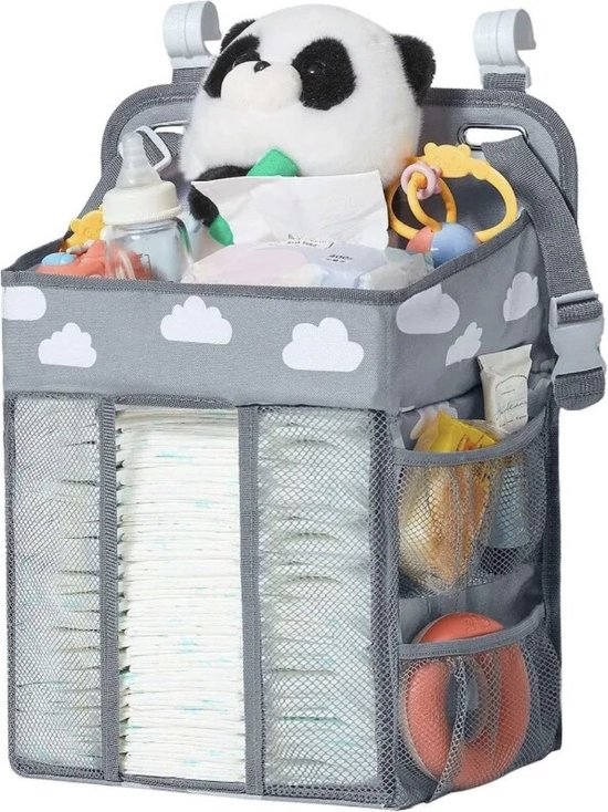 Grote commode-organizer om op te hangen - Babybed-organizer - Kinderkamer-organizer - Hangende opbergdeur - Commode-organizer met meerdere vakken - 50 x 34 cm - Grijs van Dreambaby