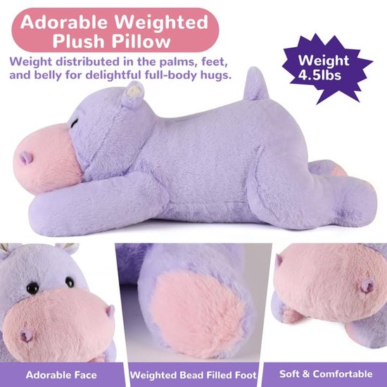 Grote Gewogen Knuffeldier - 52 Inch 2kg Zachte Hippo - Comfortabel Knuffel Kussen - Perfecte Cadeau voor Kinderen van Merkloos