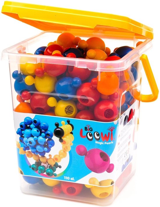 Grote, kleurrijke bouwblokken in een plastic emmer 110 st van Hubelino