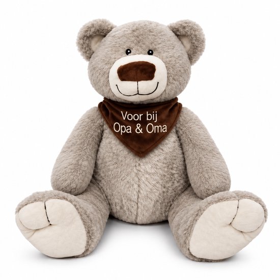 Grote Knuffelbeer 45 cm – Voor bij Opa & Oma – Zwangerschapsaankondiging – Geborduurde Knuffel – Cadeau voor Opa en Oma – Cadeau voor de Liefste Opa & Oma – Beer – Grijs