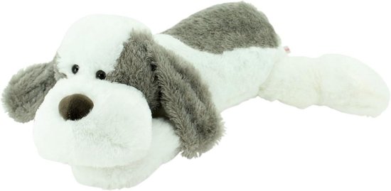 Grote Liggende Pluchen Hond Knuffel 80 cm Wit Grijs van Merkloos