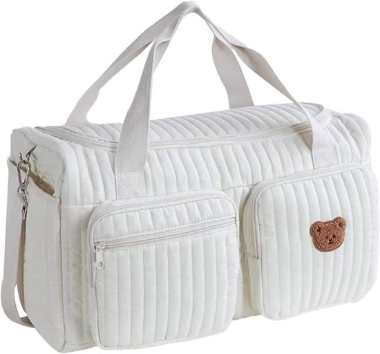 Grote luiertas - Reistas baby - Onderweg met baby - Gewatteerd katoen - 48 cm breed - Wit