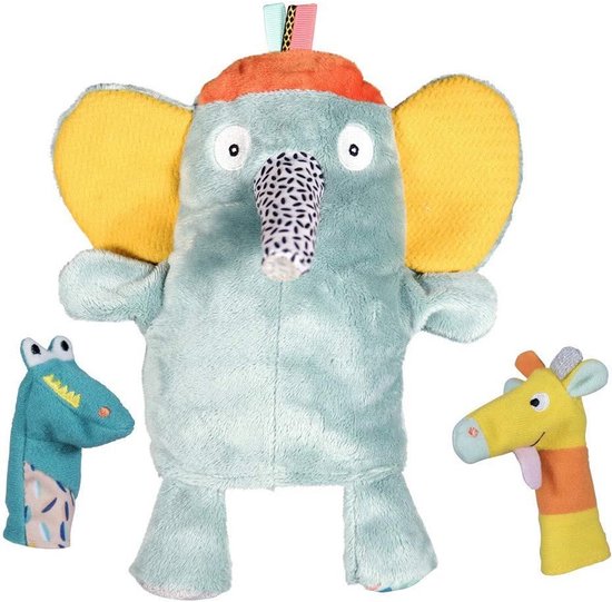 Grote Olifant Handpop met Vingerpoppetjes voor Kinderen