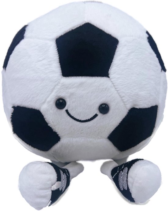 Grote pluche voetbal - Koetsiekoetsie pluche voetbal knuffel - Zachte voetbal XXL - 30/35 CM groot - voetbal met gezichtje en beentjes
