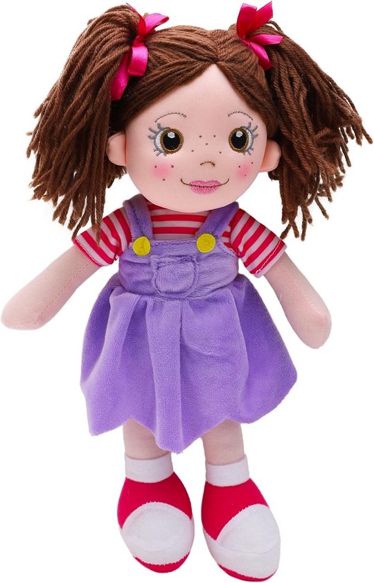 Grote Pluchen Knuffelpop Ragdoll 45 cm met Paarse Jurk - Zacht Speelgoed voor Kinderen vanaf 18 maanden van Merkloos