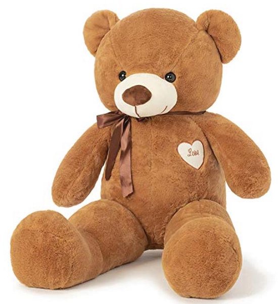 Grote Teddybeer Pluche Knuffeldier met Ribbel (80cm, Bruin)