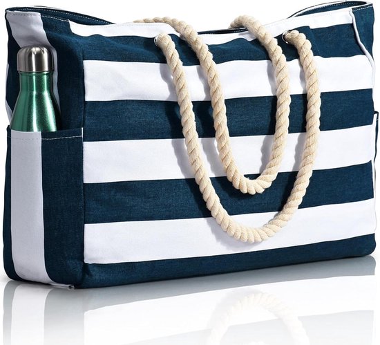 Grote tote bag strandtas XXL voor familie reizen - cadeau boodschappentas zwemtas badtas met ritssluiting schoudertas van Genovega