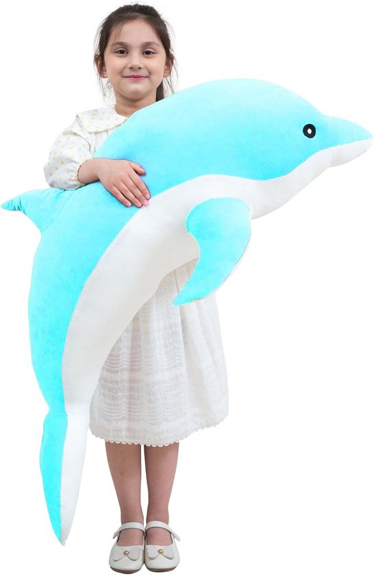 Grote Zachte Dolfijn Knuffel - Extra Pluche Kussen voor Kinderen en Volwassenen - 100cm Blauw van Merkloos