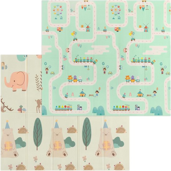 Grote Zachte Opvouwbare Babyspeelmat - Schuimmat voor Baby’s en Peuters - Verhoog de Speelveiligheid met deze Non-Slip Kruipmat in Groen en Beige