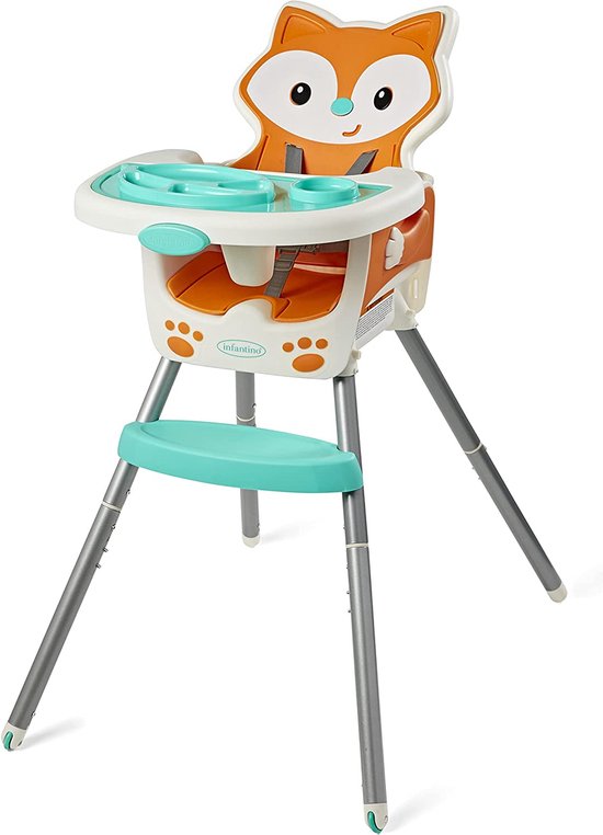 Grow-With-Me 4-in-1 kinderstoel, aanpasbare, ruimtebesparende babystoel, booster en peuterstoel, met herbruikbare onderzetter en vaatwasmachinebestendig dienblad, in vos-design van INGENUITY