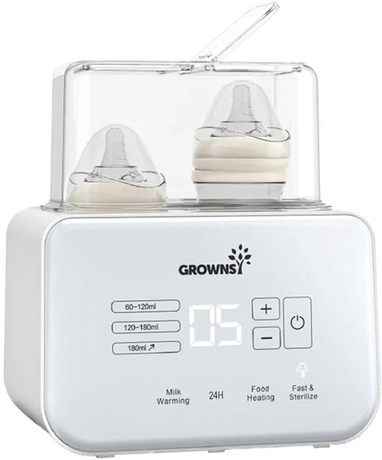 Grownsy Baby Flessenwarmer, Grownsy 8-in-1 snelle melk verwarmer met timer, geschikt voor 2 flessen, nauwkeurige temperatuurregeling, met ontdooien, steriliseren, bewaren, verwarmen van potjes babyvoeding van Grownsy