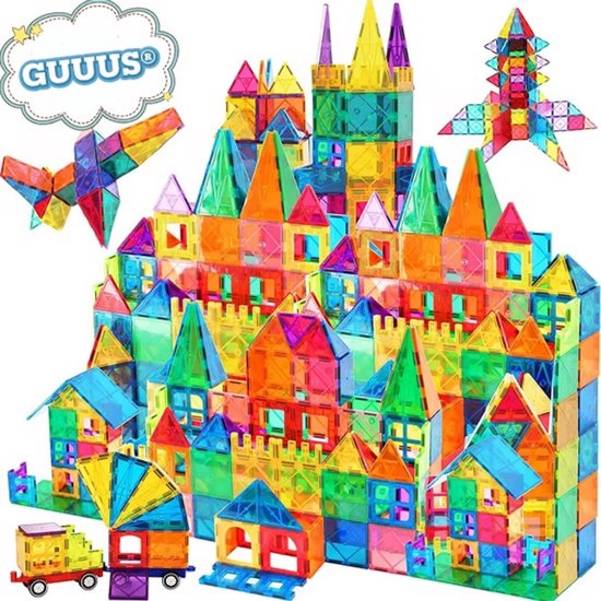 GUUUS® Magnetisch Speelgoed - 103-delige Bouwset - Educatief Constructiespeelgoed - Kleurrijke Magnetische Tegels - Voor Kinderen vanaf 3 Jaar van Merkloos