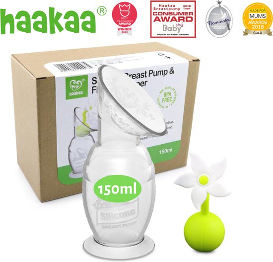 HAAKAA - Siliconen Borstkolf - 150ml + Witte Bloem - Borstvoeding - Lekschaal van Merkloos