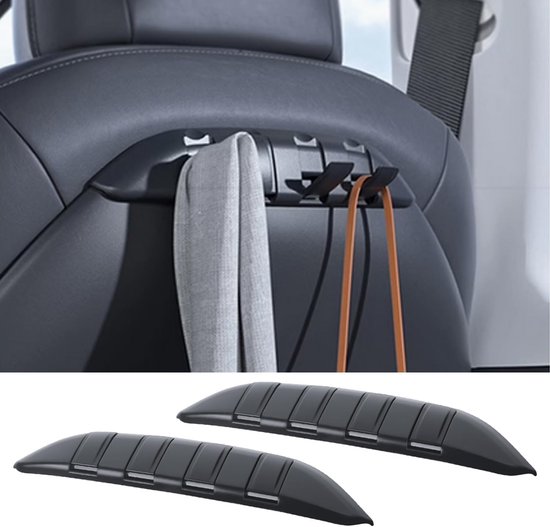 Haakjes voor Autostoelrugleuning voor Tesla Model Y/3/S/X Verstelbare Opbergrek Organisator voor Autostoelen Haak Accessoires Organisatie van Auto-interieur Hoofdsteun Haakjes (2-Pack)