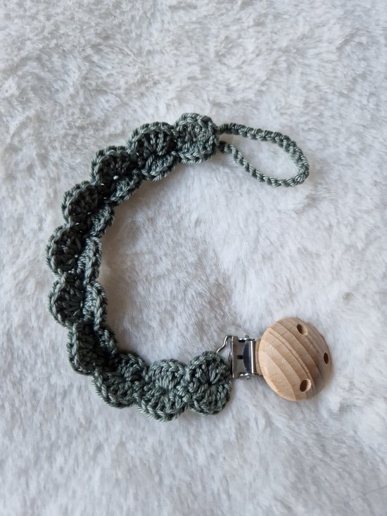 Haaksels&Kralen - Speenkoord bloem gehaakt - Kleur groen - kraamkado - zwangerschap - baby geschenkset - babyshower - zwanger van Haaksels&Kralen
