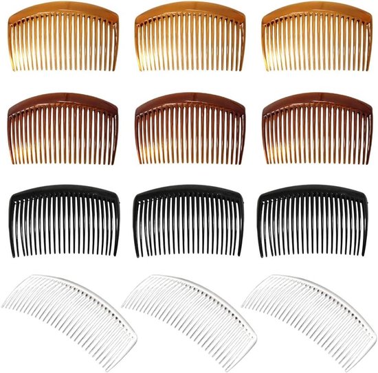 Haarkammen set met Zijkam en Twist-Kam - 12 stuks kunststof haarspelden - 23 tanden - voor fijn en glad haar - bruid - bruiloft - sluier accessoires voor dames. van Merkloos