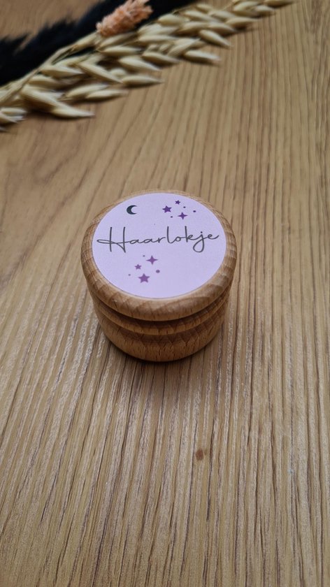 Haarlokje Bewaarpotje - Houten Bewaardoosje | haartjes | haarlokdoosje | opdruk: sticker Licht roze | bewaarpotje | haarlokpotje van XOOWY®