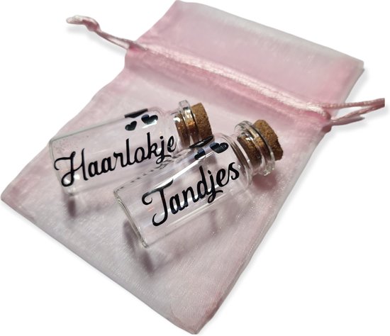 Haarlokje & Tandjes-  incl Roze zakje - Baby geschenkset van LittleThings